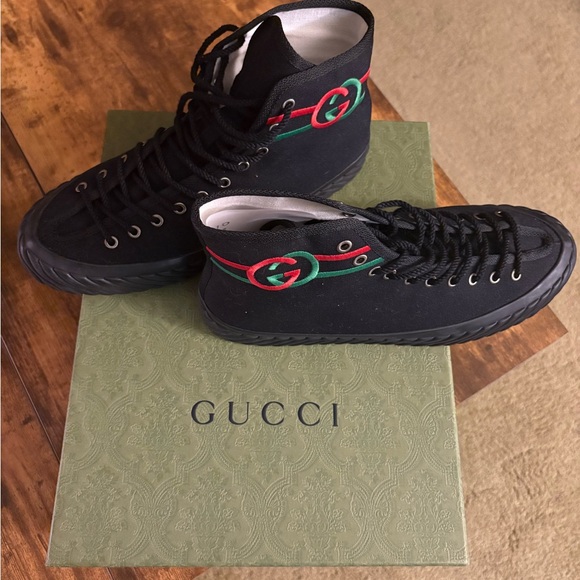Gucci Other - Gucci Black / Red & Green Interlocking G High-Top Sneakers Full Inclusion NEW